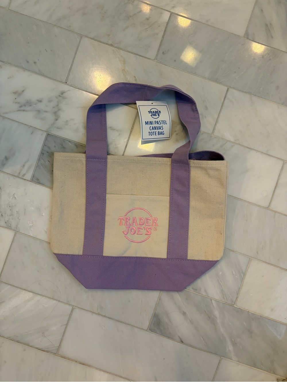 Trader Joe's Lavender & Natural Mini Canvas Tote